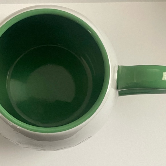"Peace" Coffee Mug Teacup by Clay Art ~ White with Green Handle and Interior - Picture 3 of 4